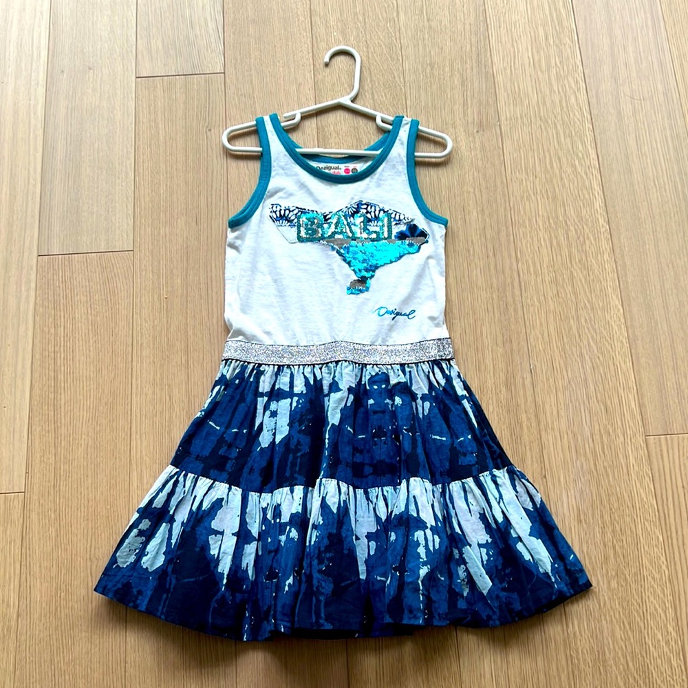 Desigual Luanda Girls Blue Sequin Crocodile Cotton Dress 5/6